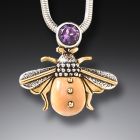 Fossilized Mammoth Ivory Amethyst Bee Pendant - <b>Amethyst Bee</b>