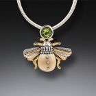 Fossilized Walrus Ivory Bee Necklace Silver with Peridot - <b>Bee</b>