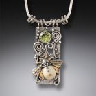 Fossilized Walrus Tusk Ivory Silver Bee Pendant, 14kt Gold Fill and Peridot - <b>Bee Free</b>