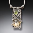Mammoth Ivory Jewelry Silver Bee Pendant, 14kt Gold Fill and Peridot - <b>Bee Free</b>