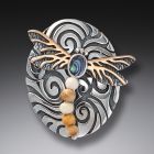 Silver Dragonfly Pendant/Pin Paua Jewelry with Fossilized Ivory - <b>Winged Currents</b>