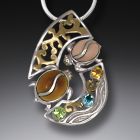 Fossilized Walrus Tusk Silver Turtle Pendant with Peridot, Blue Topaz, and 14kt Gold Fill - Two Turtles</b>