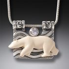 Mammoth Ivory Polar Bear Necklace Silver with Rainbow Moonstone - <b>The Seeker</b>