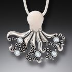 Ancient Mammoth Ivory and Rainbow Moonstone Silver Octopus Pendant - <b>Deep Secrets</b>