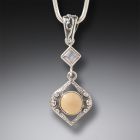 Fossilized Mammoth Tusk, Sterling Silver, Rainbow Moonstone Pendant - <b>Night Rain</b>