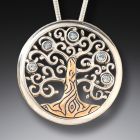 Fossilized Walrus Ivory, Silver, Rainbow Moonstone Pendant - <b>Tree of Life</b>