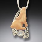 Silver, rainbow moonstone and ancient mammoth ivory bunny pendant - <b>Forest Friend</b>