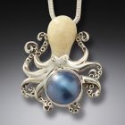Fossilized walrus ivory octopus with mabe pearl - <b>Octopus With Mabe</b>