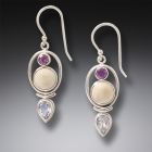 Ancient Ivory, Amethyst, Moonstone Earrings- <b>Finding Balance</b>
