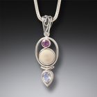 Ancient Mammoth Ivory, Amethyst, Moonstone Pendant - <b>Finding Balance</b>