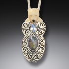 Fossilized mammoth ivory, labradorite, moonstone bear pendant - <b>Bear Hug</b>