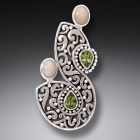 Fossilized Walrus Ivory and Peridot Pin or Pendant, Handmade Silver - <b>Integration</b>