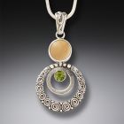 Handmade Silver Fossilized Walrus Ivory Pendant with Peridot - <b>Ripples</b>