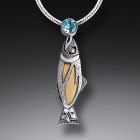 Handmade Silver Jeweled Fish Necklace with Mammoth Tusk Ivory and Blue Topaz - <b>Treasures from the Stream</b>