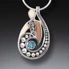 Mammoth Jewelry Silver Spiral Pendant with Blue Topaz, Handmade - <b>Spiral Power</b>