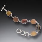 Fossilized Walrus Tusk Ivory Tiger Iron Bracelet, Handmade Silver - <b>Tiger Iron</b>
