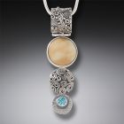 Fossilized Walrus Tusk Blue Topaz Drop Necklace, Handmade Silver - <b>Sun and Rain</b>