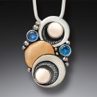 Ancient Mammoth and Blue Topaz Silver Moon Necklace – <b>Double Eclipse</b>