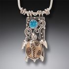 Fossilized Walrus Ivory, Topaz and Silver Turtle Pendant – <b>Water Seeker</b>