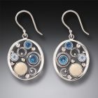 Mammoth Ivory Tusk Rainbow Moonstone Earrings with Blue Topaz - <b>Arctic Dreams</b>