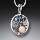 Mammoth Ivory Tusk Rainbow Moonstone Pendant Necklace with Blue Topaz - <b>Arctic Dreams</b>
