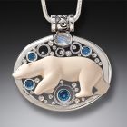 Mammoth Tusk Silver Polar Bear Necklace with Rainbow Moonstone - <b>Arctic Lights</b>