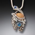 Ancient Mammoth Ivory,  Silver, Topaz Turtle Pendant - <b>Wave Rider</b>