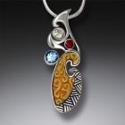 "Om Ah Hung," Silver, Blue Topaz, Rainbow Moonstone, Garnet & Fossilized Walrus Tusk Pendant