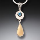 Mammoth Ancient Ivory Blue Topaz Teardrop Necklace in Handmade Silver - <b>Arctic Rain</b>