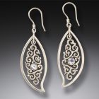 Silver, Rainbow Moonstone Leaf Earrings - <b>Dancing Leaves</b>