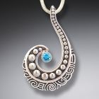 Large Silver, Blue Topaz Wave Pendant - <b>Ocean Wave</b>