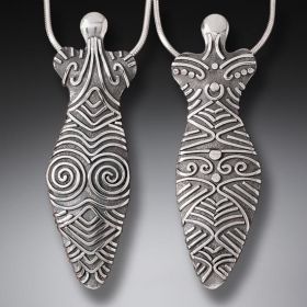 Handmade Silver Goddess Pendant - <b>Large Cucuteni Goddess</b>