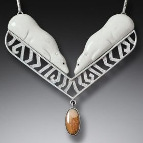 Fossilized Walrus Tusk and Mammoth Ivory Polar Bear Silver Necklace (includes chain) - <b>Arctic Dreaming II</b>