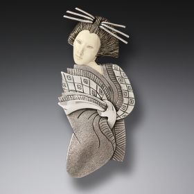 Mammoth Ivory Jewelry Geisha Pin or Geisha Pendant, Handmade Silver - <b>Geisha</b>