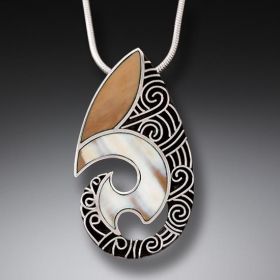 Fossilized Walrus Ivory Handmade Silver Pendant - <b>Maori Design</b>
