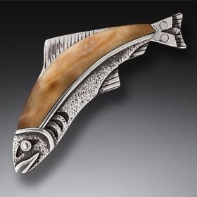 Fossilized Walrus Ivory Handmade Silver Fish Pin or Pendant - <b>Ancestor Fish</b>