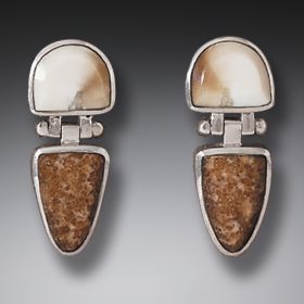 Fossilized Walrus Tusk Hinge Earrings in Handmade Silver - <b>New Dawn</b>