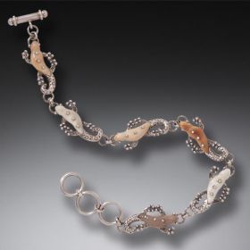 Fossilized Walrus Ivory Tusk Silver Gecko Bracelet, Handmade - <b>Geckos</b>