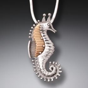 Fossilized Walrus Tusk Ivory Silver Seahorse Necklace, Handmade - <b>Seahorse</b>