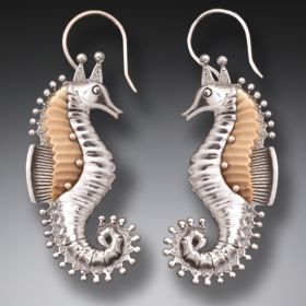 Mammoth Tusk Ivory Silver Seahorse Earrings, Handmade - <b>Seahorses</b>