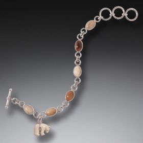 Fossilized Walrus and Mammoth Ivory Bear Charm Bracelet, Handmade Silver - <b>Zuni Bear</b>