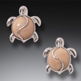 Ancient Ivory Silver Sea Turtle Earrings, Handmade - <b>Turtle Studs</b>