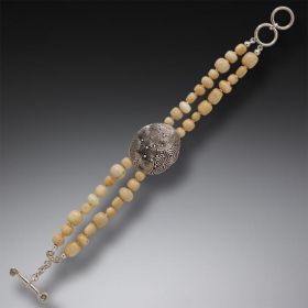 Fossilized Walrus Ivory Bead Bracelet, Handmade Silver - <b>Ancient Breeze</b>