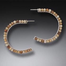Fossilized Walrus Ivory Hoop Earrings, Handmade Silver, Large - <b>Ancient Circles</b>
