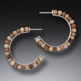 Fossilized Walrus Ivory Hoop Earrings, Handmade Silver, Medium - <b>Ancient Circles</b>