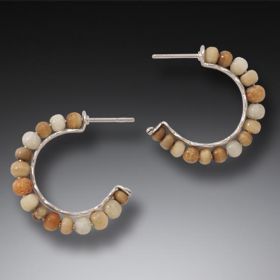 Fossilized Walrus Ivory Hoop Earrings, Handmade Silver, Small - <b>Ancient Circles</b>