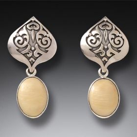 Mammoth Tusk Ivory Silver Lotus Earrings, Handmade - <b>Ivory Lotus</b>