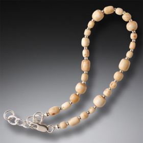 Mammoth Tusk Ivory Bead Bracelet, Handmade Silver - <b>Ancient Runes</b> 