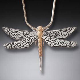 Mammoth Ivory Jewelry Silver Dragonfly Pendant, Handmade - <b>Tribal Dragonfly</b>