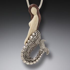 Mammoth Ivory Jewelry Handmade Silver Mermaid Necklace - <b>Mermaid Minx</b>